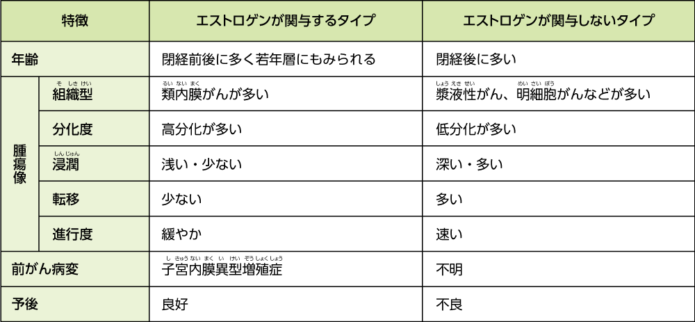 子宮体がんのタイプ別特徴