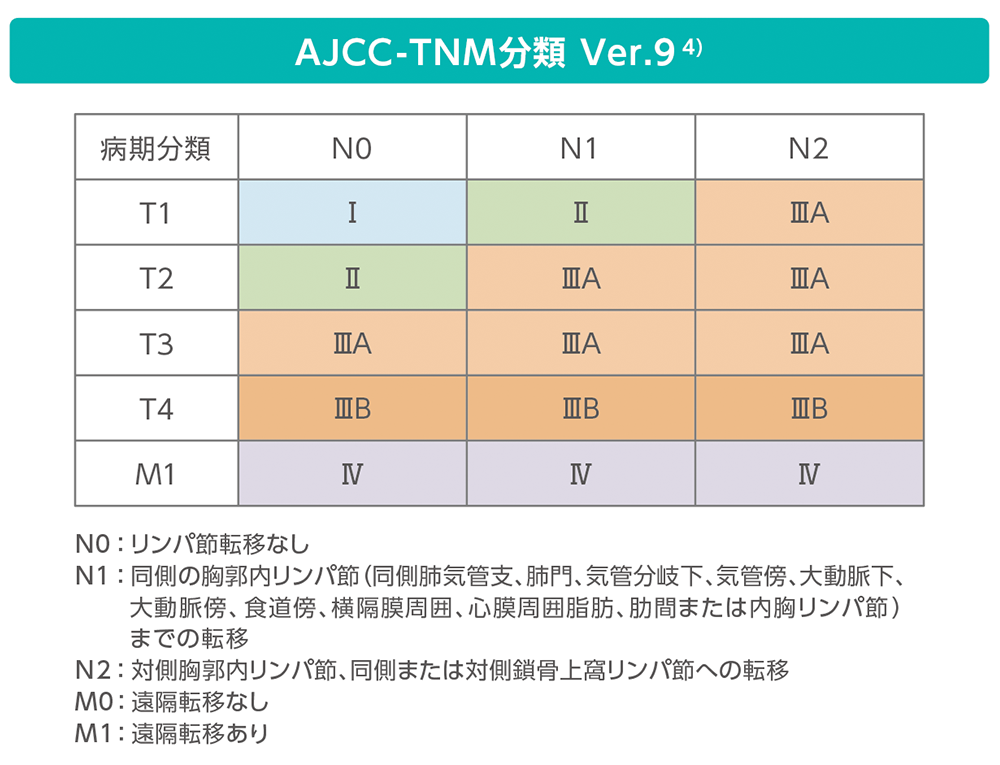胸膜中皮腫の病期分類の表
