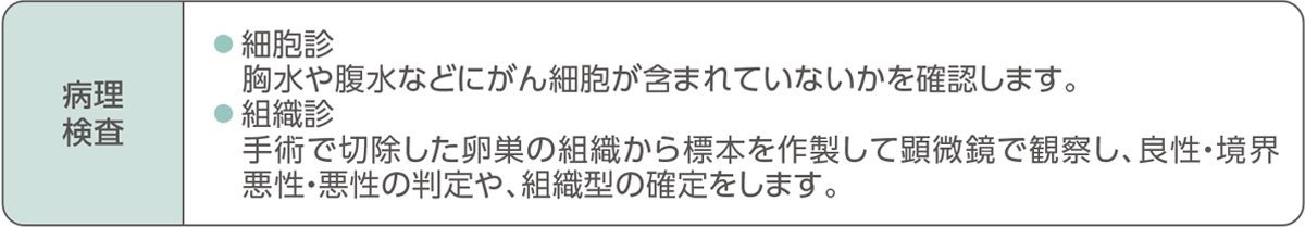 術中・術後に行われる検査をまとめた表（病理検査）