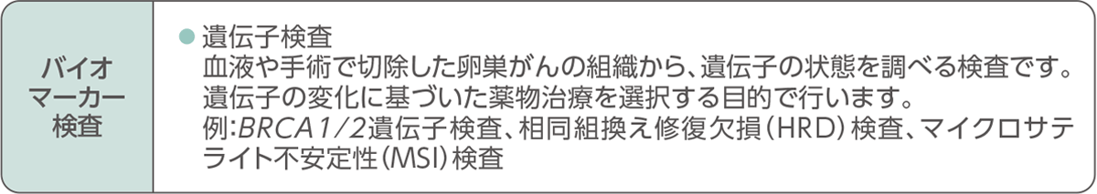 治療選択のために行われる検査をまとめた表（バイオマーカー検査）